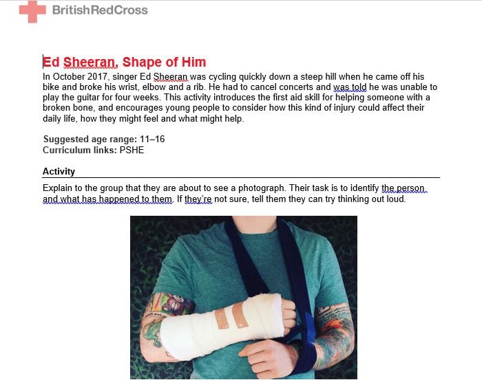 Ed Sheeran – Shape of Him – Learn about first aid for a broken bone