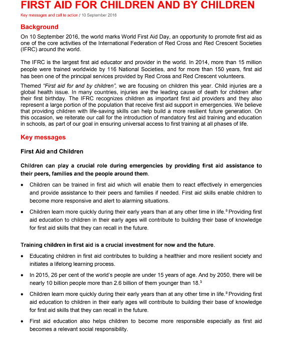 Key messages for first aid & children