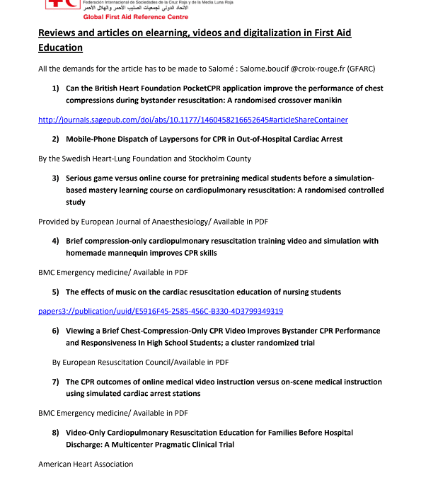 Reviews and articles on e-learning and first aid