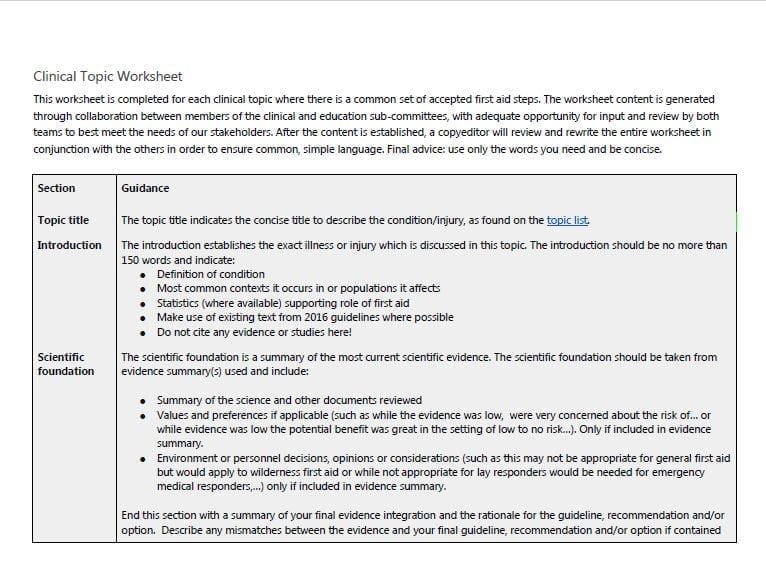Guidelines : Clinical Topic Worksheet