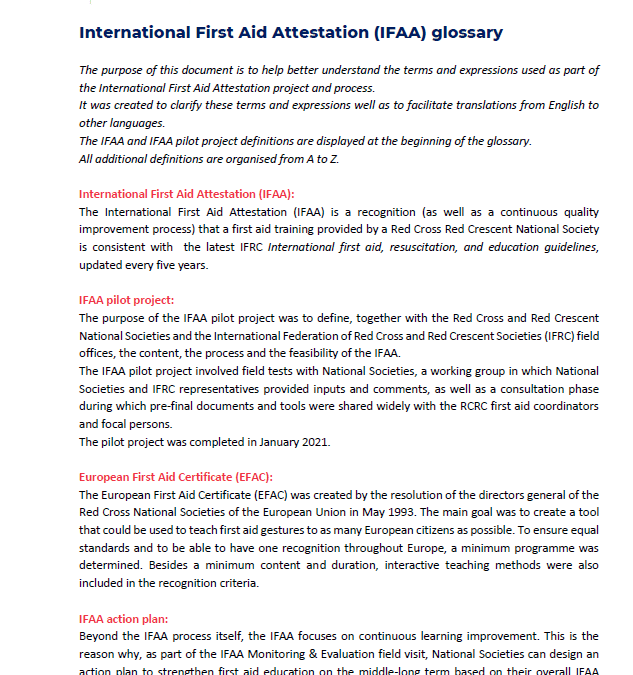 International First Aid Attestation Glossary
