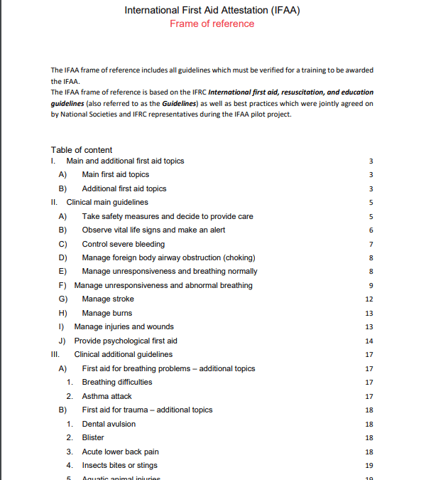 International First Aid Attestation frame of reference