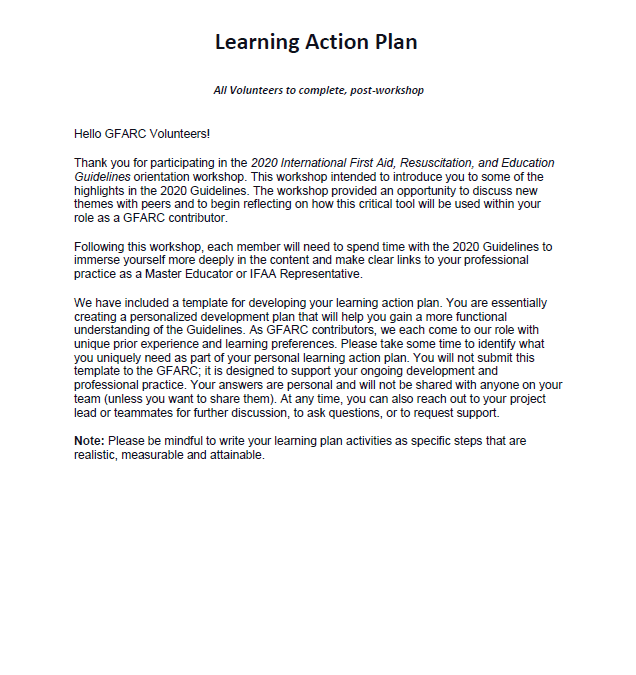 Learning action plan template