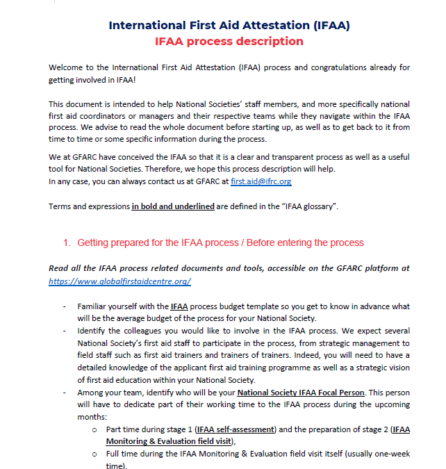 International First Aid Attestation Process description